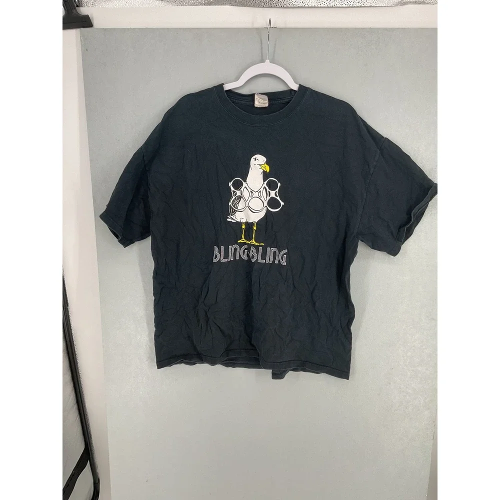 Hanes Mens T-Shirt Black Seagull Bling Bling Graphic Print 2XL